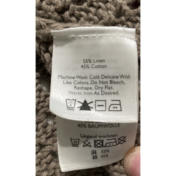 Eddie Bauer Cardigan Sweater Open Knit Tan Linen Blend Button Boho Women's M - Picture 7 of 9